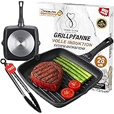 Stone&Stone Quadratische Grillpfanne 28x28 cm | Profi Bistecchiera | Deutsche Antihaftbeschichtung GREBLON C3+ PFOA-frei | Ab
