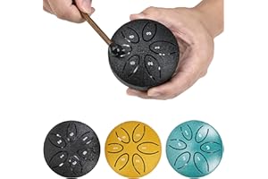Realtopdo Tongue Drum Steel Tongue Drum 3 Zoll Stahlzungen 6 Töne Zungentrommel Pan Drum Percussion Steel Instrument Handpan Steel mit Schlägeln Meditation Yoga Klangheilung (Schwarz)