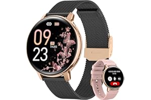 NAIXUES Smartwatch Damen mit Telefonfunktion, 1,39" Touchscreen Fitnessuhr 120+ Sportmodi Menstruationszyklus Pulsuhr SpO2 Schlafmonitor, Kalorien Fitness Tracker für iOS Android Roségold Schwarz