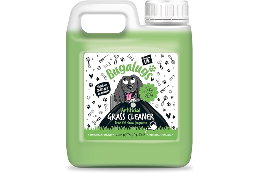 BUGALUGS Artificial Grass Cleaner - Dog Safe, Pet Disinfectant & Lawn Deodoriser - Puppy Urine Cleaner & Odour Eliminator - 1L Super Concentrate - Made in UK Cruelty Free (Fresh Cut Grass 1L)