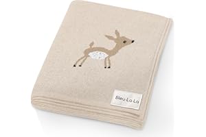 Bleu La La Dzianinowy koc do przewijania dla niemowląt, 100% bawełna, miękki, przytulny, do przewijania, do łóżeczka, pod prysznic, lista prezentów dla noworodków, niemowląt, małych dzieci (jeleń -
