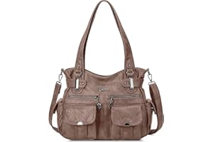 FOLOVEYA Bolso de Mano para Mujer Bolsa Mensajero Antirrobo Impermeable a la Moda Bolso de Compras con Múltiples Bolsillos Trabajo Senderismo Viajar Cuero PU Marrón B
