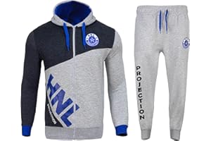 HNL PROJECTION Men Tracksuit Set Bottom Full Zip Hooded Top Joggers Trouser Casual Fleece Gym Suit