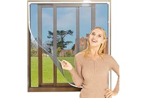 NeatiEase Adjustable DIY Magnetic Fly Screen Window Max 100x 130 cm, Full Frame Magnetic Strip Easy Installation Fits Any Size Smaller Insect Mesh Mosquito Bug Net for Windows (White Frame Black Net)