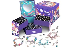 TINGINGYULI Kit de fabricación de pulseras para niñas, conjunto de manualidades de joyería con encanto de unicornio, artes y manualidades para niños, regalos de cumpleaños para niños (Unicorn Charm Box)