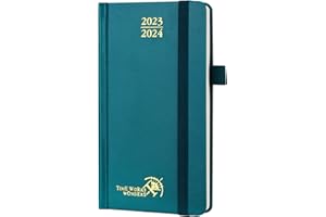 ‎POPRUN POPRUN Kalender 2023 2024 Klein 16,5 x 9 cm (Aug.2023-Dez.2024) - Taschenkalender 2023/2024 Hardcover mit Stiftschlaufe - Terminplaner, Wochenplaner mit FSC®-Zertifiziertem Papier - Pazifikgrün