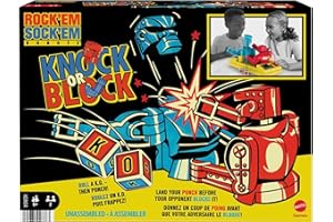 Mattel Games Rock ‘Em Sock ‘Em Robots Knock or Block Edition Boxing Game with Manually Operated Red Rocker and Blue Bomber Figures in Ring, Kids Gift​