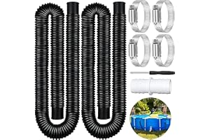 SERIONR 2 Pieces Pool Hose 32mm, Black Pool Replacement Hose with 4 Safety Clips and 1 Hose Connector, 150cm PE Mjuk Slang Suitable for Filter Pumps and Swimming Pools