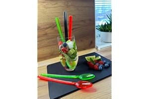 Kimmel 21-000-3013 6 Mehrweg Langstiellöffel für Longdrink, Joghurt, Eis und Dessert, Kunststoff, Transparent grün