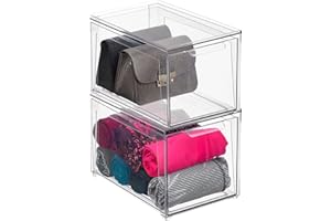 mDesign Organizer do szafy z szuflad? - Praktyczne pude?ka do przechowywania, które mo?na ustawia? jedno na drugim - Odporny na uszkodzenia pojemnik plastikowy - Zestaw 2 - Przezroczysty