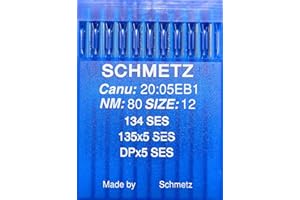 SCHMETZ Agujas para máquina de coser SES, 10 unidades, 134 mm, pistón redondo DPx5 SES grosor 80/12