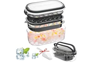 Cubiteras para Hielo con Tapa Molde Hielo Hielera-bandeja Homhut con Contenedor para 54pcs Ice Cube para Cócteles/Whisky/Vino/Fruta/Puré De Frutas/Helado(Negro)