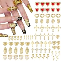 Kinretixia Nagel-Charms Set, 48 Stück – Goldene Strasssteine, 3D-Herzen, Kronen Für Nail Art