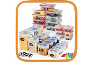 Hibisaws Set 31 contenitori ermetici per alimenti, contenitori plastica con coperchio organizer cucina e frigorifero, scatole pasta zucchero caffè cereali, BPA Free, salvaspazio impilabili