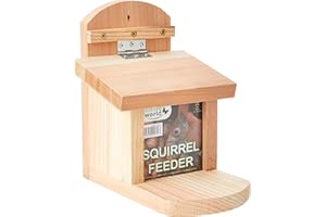 Wildlife World Wooden Squirrel Feeder Box with Lift up Lid, Tried and Tested with special HI SPEC non corrosive hinge and rain baffle bar.