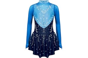 Alvivi Enfant Fille Robe De Patinage Artistique Robe De Danse Ballet Manches Longues Justaucorps Gym Spectacle Compétition 5-16 Ans