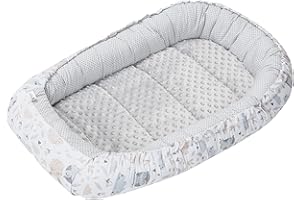 Medi Partners Baby nest Pod Newborn Sleepyhead 100% Cotton 100x60x15cm Bed Pillow Accessories Cocoon for Babies (Glade with grey Plush)