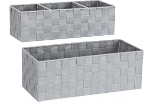 ArcaGuru Bathroom Baskets Organizer, Toilet Tank Baskets Organization Containers Woven Small Basket Decor Storage Holder for Organizing Dresser Bathroom Countertop, Set of 2 (Light Gray)