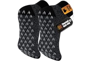 SukModen Mens Thermal Slipper Socks with Anti Slip Grips 1 Pair – Thick Fluffy Non Slip House Socks, Warm Knitted Bed Socks for Men Winter & Christmas, Sizes 6-11 11-15 Black Grey Blue