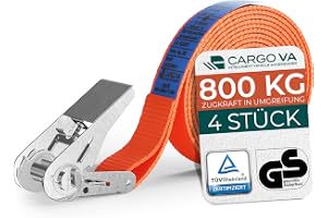 CargoVA® spännrem med spärrhake, set om 4, 25 mm x 4 m lång, brotthållfasthet 800 kg, spärrrem