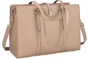 IGOLUMON Bolso de Mujer Grande Universidad Bolsa Tote Cuero PU Ordenador Portatil 15.6 Pulgadas Impermeable Bolso Shopper Caqui