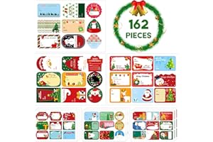 Jsdoin 162pcs Christmas Labels Stickers, Christmas Self Adhesive Gift Tag, Christmas Sticky Labels, Xmas Gift Tags Christmas Stickers for Christmas Decoration Cards Envelope
