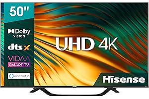 Hisense 50" UHD 4K 50A67H, Smart TV VIDAA 5.0, HDR10+ Decoding, Dolby Vision, VA, Controlli vocali Alexa, Tuner DVB-T2/S2 HEVC 10, lativù 4K