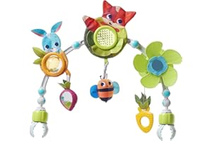 Tiny Love Sunny Stroll Activity Arch with Rattle Toys, 0m +, Adjustable Clips fit most Pram or Pushchair, Meadow Days