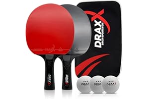 DRAXX SPORTS Raquette de Ping-Pong | Set 2 Raquettes de Tennis de Table + 3 Balles + 1 Sac | Synthétique et étanche | intermédiaire confirmé Professionnel | Housse de Protection renforcée | compétition