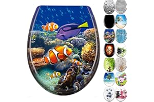 JNGLGO Toilettendeckel WC Sitz mit Absenkautomatik Antibakterielle Toilettensitz mit Klodeckel Oval Klobrille Duroplast für einfach Reinigung, Unterwasserwelt