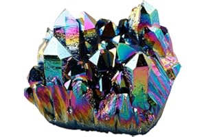 Shanxing Rainbow Aura Quartz Titanium Coated Rock Crystal Cluster Specimen, Healing Crystal Gifts Reiki Energy Stone Natural Gemstone Ornament Home Desk Decor 1.3"-2.5"