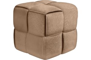 CLP Poggiapiedi Forinta in Velluto a Coste, Forma Quadrata Imbottita, Design Moderno Beige, Ideale per Soggiorno e Camera da Letto, Colore:Tortora