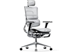 Diablo V-Master Fotel Ergonomiczy Krzesło Biurowe Obrotowy Regulowane Siedzisko i Oparcie Podłokietniki Rozkładany Podnóżek Mesh (Czarno-biały, Normal)