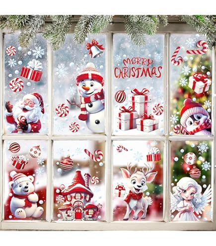 Lot De 4 Autocollants Statiques Pour Fenêtre De Noël En PVC