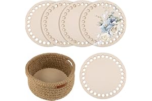 WUISOLQP Set di 5 ripiani in vimini in legno, 10 cm, per uncinetto, per uncinetto, cerchi bianchi, crochet Basket, base in legno naturale, per cesti fai da te, accessori, fondo tascabile, uncinetto