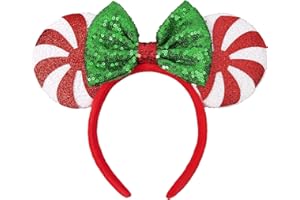 UNKJIN Christmas Mouse Ears, Mouse Ears Headband for Women Adults, Sequin Bow Glitter Headband for Christmas Hair Accessories (Candy)