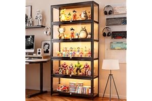 Scribora 5-Tier Display Cabinet with Acrylic Glass Doors, Collectibles Toy Organizers Rack & Display Shelf, Bookcase for Home Office Playroom Living Room (Black-flip Door)