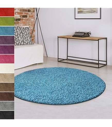 Modern effen vloerkleed rond Nasty - blauw Modern effen vloerkleed rond Nasty - blauw