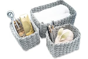 MORGAN&CO. Set da 3 Cestini Portaoggetti, Porta Oggetti per il Bagno, Cestino Organizer in Carta EcoFriendly, Cestini Salvaspazio Intrecciati e Impilabili 25x20x10 cm Grigio