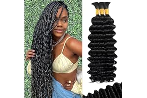 QIIAIYALI Human Braiding Hair for Boho Braids Human 110g 20 Inch Curly Boho Hair for Braiding Knotless 12A Deep Wave Bulk Bohemian 3 Bundles/Pack (1B)