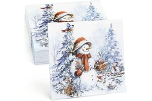 Joxessaien 32 Stück Weihnachten Servietten Schneemann, 33×33cm Servietten Wintermotiv, 3-Lagig weihnachtsservietten nostalgie, Weinachtsdekorationen Tisch