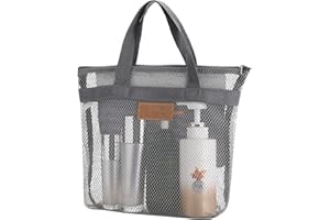 GREVOSEA Borsa portaoggetti da doccia portatile in rete con cerniera e 2 tasche, ad asciugatura rapida, organizer da bagno da appendere per viaggi, dormitori, palestra, campeggio, spiaggia, nuoto (grigio)
