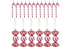 DOINEUFL 18 Stück Zuckerstangen Weihnachtsbaum Deko, Zuckerstangen Baumschmuck Weihnachten, Rot Weiß Niedlich Weihnachtsbaumschmuck (Rot)