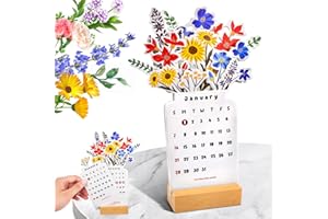 PICRIK 2024 Bloomy Flowers Desk Calendar, Creative Funny Floral Desk Calendar, Vase Shaped New Year Monthly Calendar Planner, Office Desk Decor, Home Decoration, Gifts for Women Kids Men.