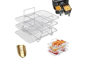 LEEWENYAN Grille de Friteuse à Air, Support de Déshydrateur Empilable en Acier Inoxydable Multicouche, Multifonction Plateau de Friteuse Accessoires compatible avec Ninja (A)