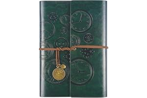 ASTEN Taccuino in pelle, ricaricabile, vintage, con rilegatura a spirale, diario di viaggio per scrivere, con carta rigata, regalo per ragazze, ragazzi, formato A6, 18 x 13 cm, verde