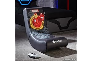 X-Rocker Official Marvel Iron man Video Rocker Gaming Chair for Juniors, Folding Rocking Seat Official Marvel Licensed Console Gaming Seat, Faux Leather Chair for Children Hero - Ironman Edition BLACK