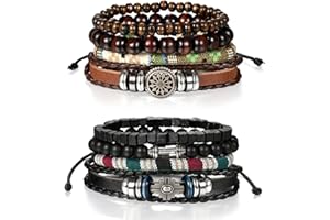 OIDEA Herren Leder Armband Set, Punk Rock Stil Geflochtene Vintage Lebensbaum Engelflügel Feder Armreifen, Legierung, Braun Silber schwarz 3pcs