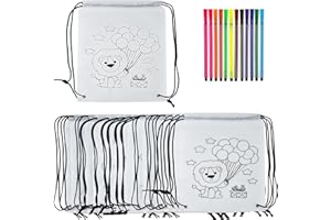 QIMEYU Rucksack zum Bemalen für Kinder,stoffbeutel zum ausmalen für kinder,15 Stück Stoffbeutel zum Bemalen für Kinders Set,DIY Taschen Bemalens mit 12 Graffiti Stift Geschenk Kinders auf Festen Geburtstagen