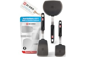 DI ORO LIVING DI ORO® - Série Designer - Spatules de cuisine en silicone et acier inoxydable - Résistantes à la chaleur à 315 °C - Meilleures spatules ajourées - Parfaites pour des oeufs et des crêpes